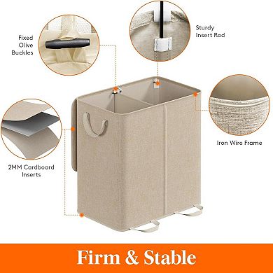 Double Laundry Hamper with Lid Removable Bags 136L Collapsible 2 Dividers