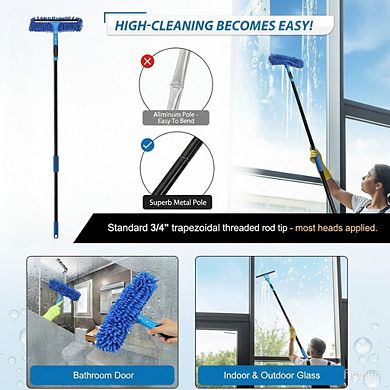 2 in 1 Window Squeegee Cleaner with Scrubber and Blade Extension Pole