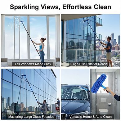 2 in 1 Window Squeegee Cleaner with Scrubber and Blade Extension Pole