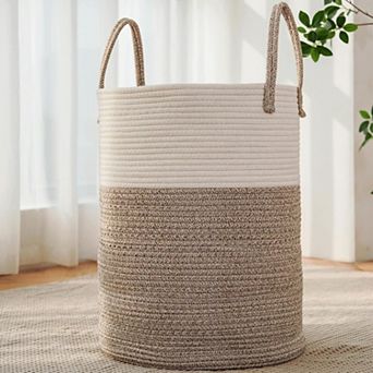 Large Woven Laundry Basket 60L for Blankets Toys and Clothes Nursery Hamper