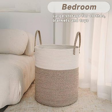 Large Woven Laundry Basket 60L for Blankets Toys and Clothes Nursery Hamper
