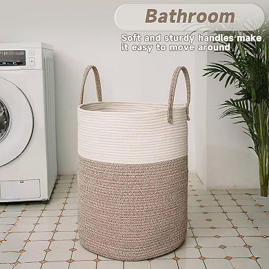 Large Woven Laundry Basket 60L for Blankets Toys and Clothes Nursery Hamper