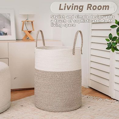 Large Woven Laundry Basket 60L for Blankets Toys and Clothes Nursery Hamper
