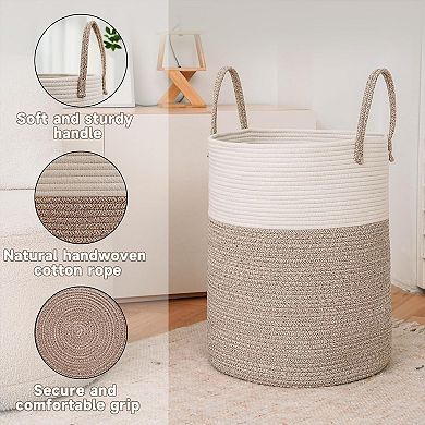Large Woven Laundry Basket 60L for Blankets Toys and Clothes Nursery Hamper