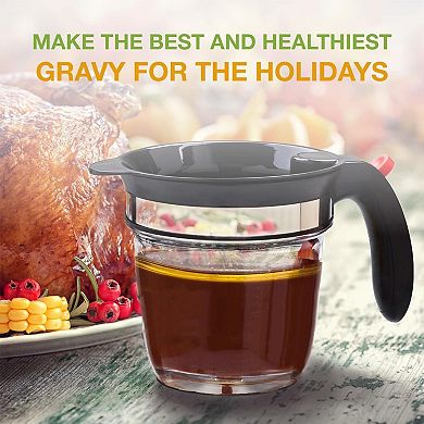 Fat Separator with Bottom Release Oil Strainer for Cooking and Gravy