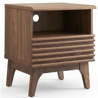 AKSZRI Mid-Century Modern Nightstand - One-Drawer Wooden Side Table, Walnut Finish