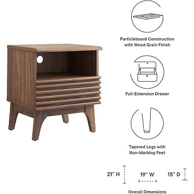 AKSZRI Mid-Century Modern Nightstand - One-Drawer Wooden Side Table, Walnut Finish
