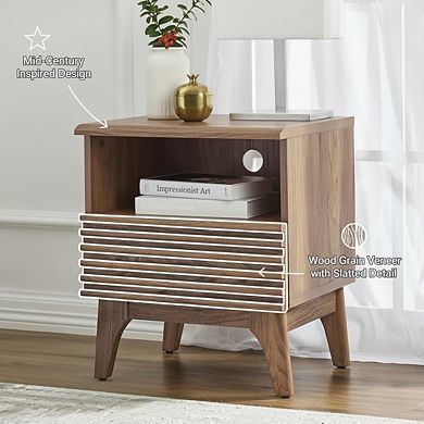AKSZRI Mid-Century Modern Nightstand - One-Drawer Wooden Side Table, Walnut Finish