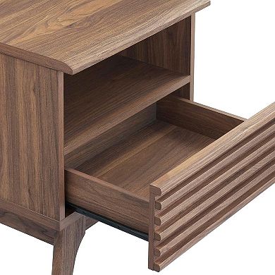 AKSZRI Mid-Century Modern Nightstand - One-Drawer Wooden Side Table, Walnut Finish