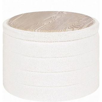 AKSZRI Boucle Round Storage Ottoman - Foldable Footstool & Coffee Table for Living Room, Bedroom