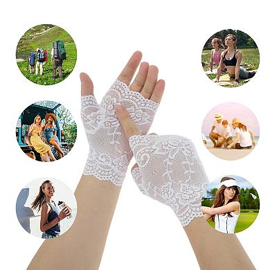 Floral Thin Sunblock Fingerless Gloves for Women 1 Pair