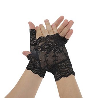 Floral Thin Sunblock Fingerless Gloves for Women 1 Pair