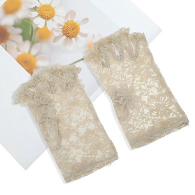 Floral Half Finger Sunblock Fingerless Gloves for Women 1 Pair