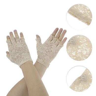 Floral Half Finger Sunblock Fingerless Gloves for Women 1 Pair