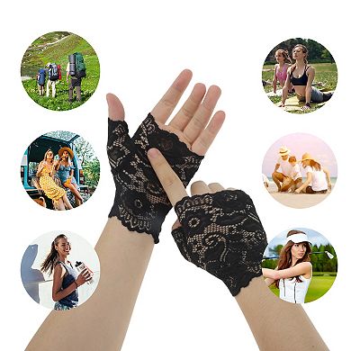 Flower Sunblock Fingerless Gloves for Women 1 Pair