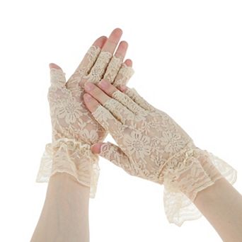 Half Finger Lace Floral Sunblock Fingerless Gloves for Women 1 Pair