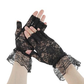 Half Finger Lace Floral Sunblock Fingerless Gloves for Women 1 Pair