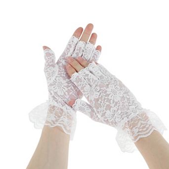 Half Finger Lace Floral Sunblock Fingerless Gloves for Women 1 Pair