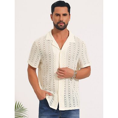 Hawaiian Shirt for Men's Camp Collar Button Down Short Sleeve Textured Knitted Shirts