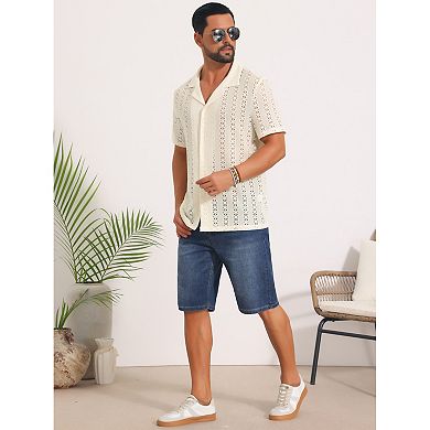 Hawaiian Shirt for Men's Camp Collar Button Down Short Sleeve Textured Knitted Shirts