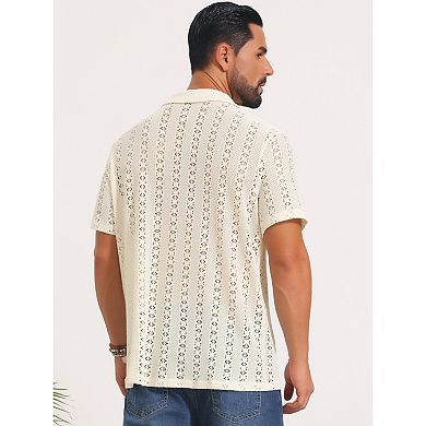 Hawaiian Shirt for Men's Camp Collar Button Down Short Sleeve Textured Knitted Shirts