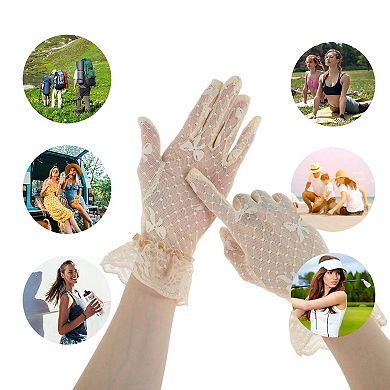 Bow Mesh Sunblock Mittens for Women 1 Pair