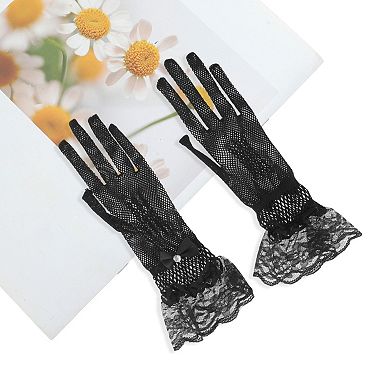 Fishing Net Rhinestone Sunblock Mittens for Women 1 Pair