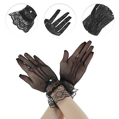 Fishing Net Rhinestone Sunblock Mittens for Women 1 Pair