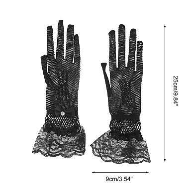 Fishing Net Rhinestone Sunblock Mittens for Women 1 Pair