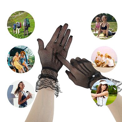 Fishing Net Rhinestone Sunblock Mittens for Women 1 Pair