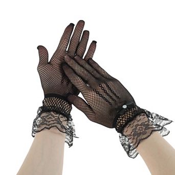 Fishing Net Rhinestone Sunblock Mittens for Women 1 Pair
