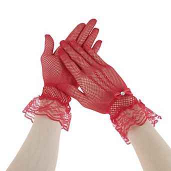 Fishing Net Rhinestone Sunblock Mittens for Women 1 Pair