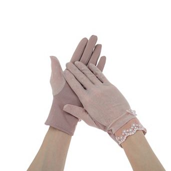 Embroidery Floral Sunblock Mittens for Women 1 Pair