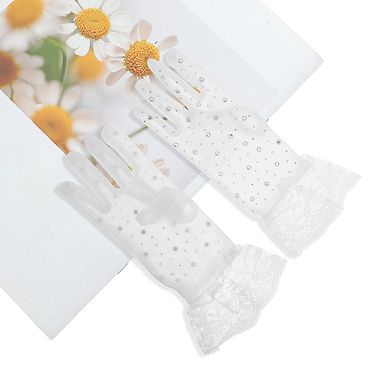 Rhinestone Lace Sunblock Mittens for Women 1 Pair