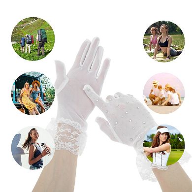 Rhinestone Lace Sunblock Mittens for Women 1 Pair