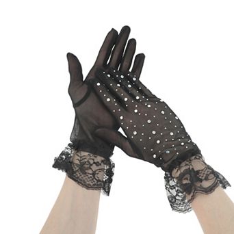 Rhinestone Lace Sunblock Mittens for Women 1 Pair