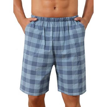 Plaid Pajama Shorts for Men's Lightweight Elastic Waist Cotton Sleepwear Bottom with Pockets
