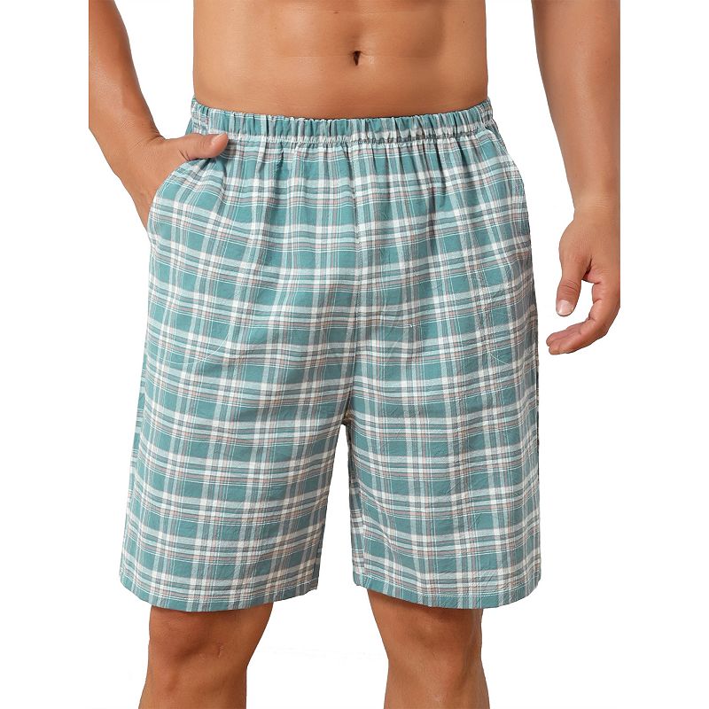 Plaid Pajama Shorts for Men's Lightweight Elastic Waist Cotton