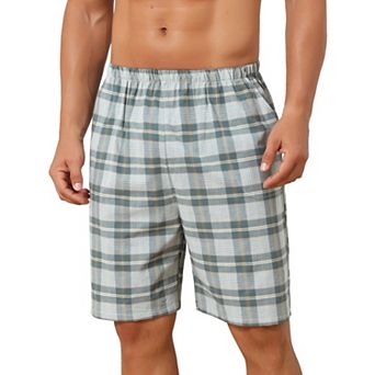 Plaid Pajama Shorts for Men's Lightweight Elastic Waist Cotton Sleepwear Bottom with Pockets