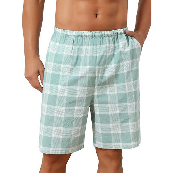 Plaid Pajama Shorts for Men's Lightweight Elastic Waist Cotton