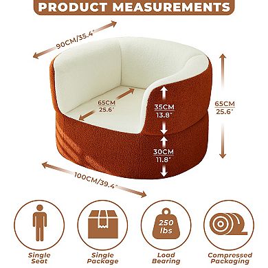 Semi-surrounded Orange and White Single Sofa, Modern Cylindrical Faux Shearling Soft Couch