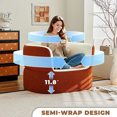 Semi-surrounded Orange and White Single Sofa, Modern Cylindrical Faux Shearling Soft Couch