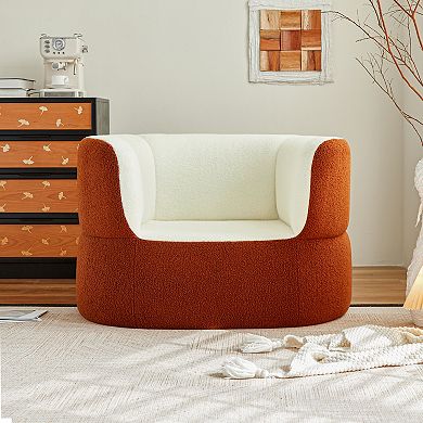 Semi-surrounded Orange and White Single Sofa, Modern Cylindrical Faux Shearling Soft Couch