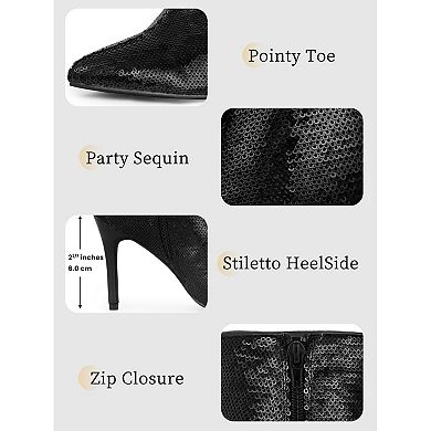 Party Sequin Pointed Toe Dressy Stiletto Heel Ankle Boots for Women