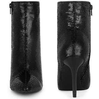 Party Sequin Pointed Toe Dressy Stiletto Heel Ankle Boots for Women