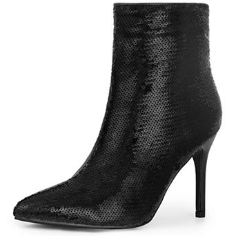Party Sequin Pointed Toe Dressy Stiletto Heel Ankle Boots for Women