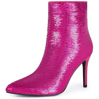 Party Sequin Pointed Toe Dressy Stiletto Heel Ankle Boots for Women