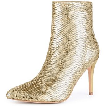 Party Sequin Pointed Toe Dressy Stiletto Heel Ankle Boots for Women