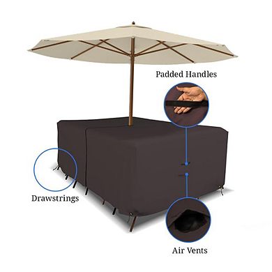 Covers&All Rectangle Table & Chair Set Cover, Umbrella Hole, Waterproof UV & Weather Resistant