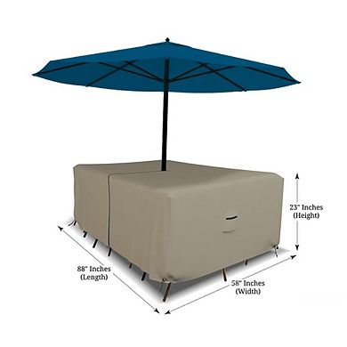 Covers&All Rectangle Table & Chair Set Cover, Umbrella Hole, Waterproof UV & Weather Resistant